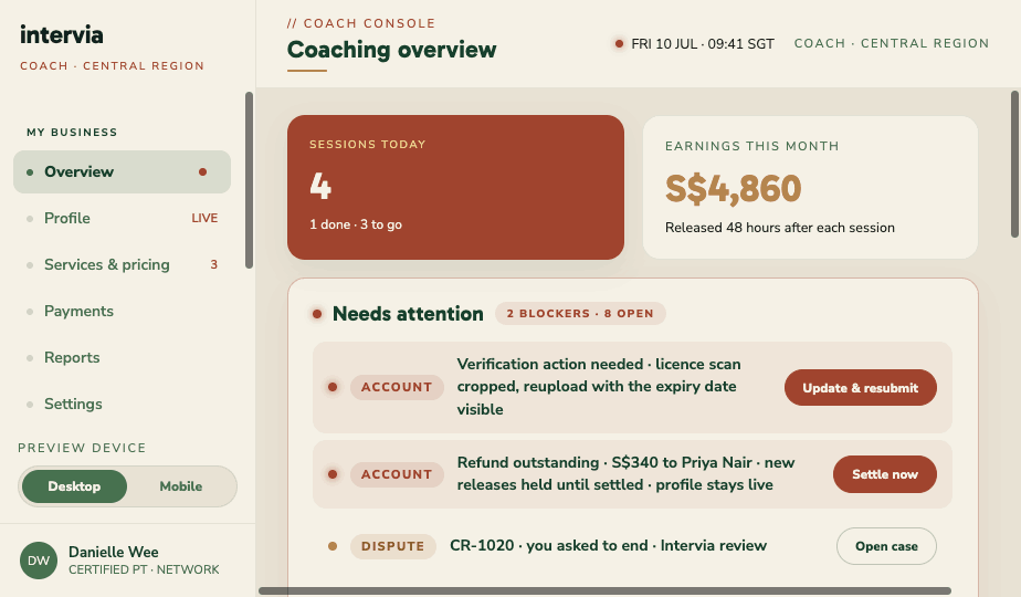 Coach console overview