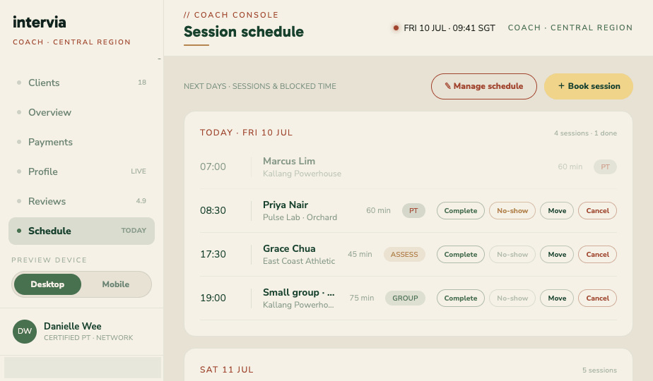 Session schedule